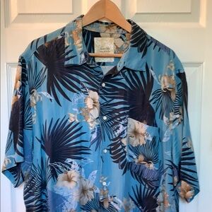 Tasso Elba Island Men's Blue Tropical Print Shirt XXL Silk/Linen